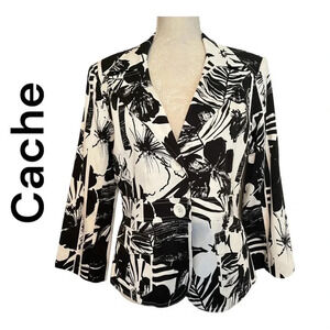 Cache Black‎ & White Abstract Print Blazer Size 10